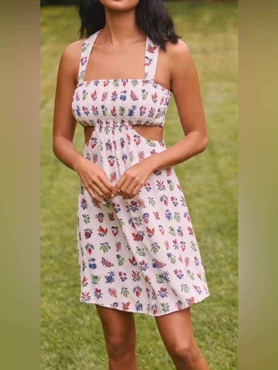 Anthropologie Dresses & Skirts - Anthropologie White with Multicolor Floral Smocked Cut Out Mini Dress - Size XS